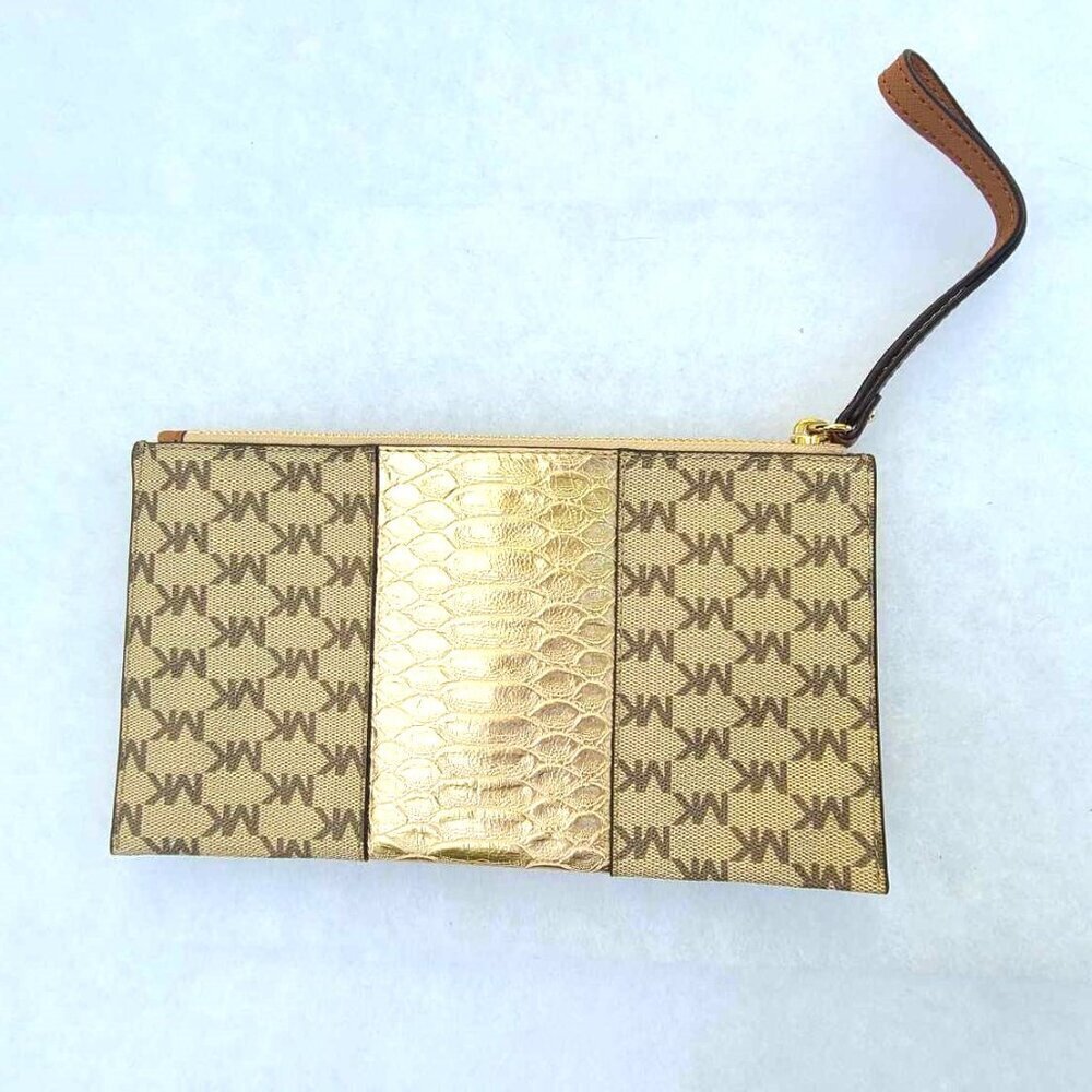 Michael Kors Y2K Gold Wristlet Cocktail Glam Luxury Mermaidcore Mob Wife Wallet - Picture 2 of 5
